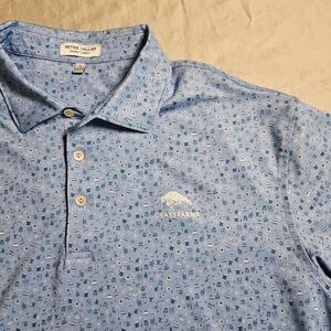 Peter Millar Summer Comfort Polo Shirt Men’s Large Blue Craft Farms Cigar Print